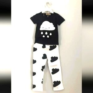 Toddler unisex boutique cloud print tshirt and leggings black and white outfit